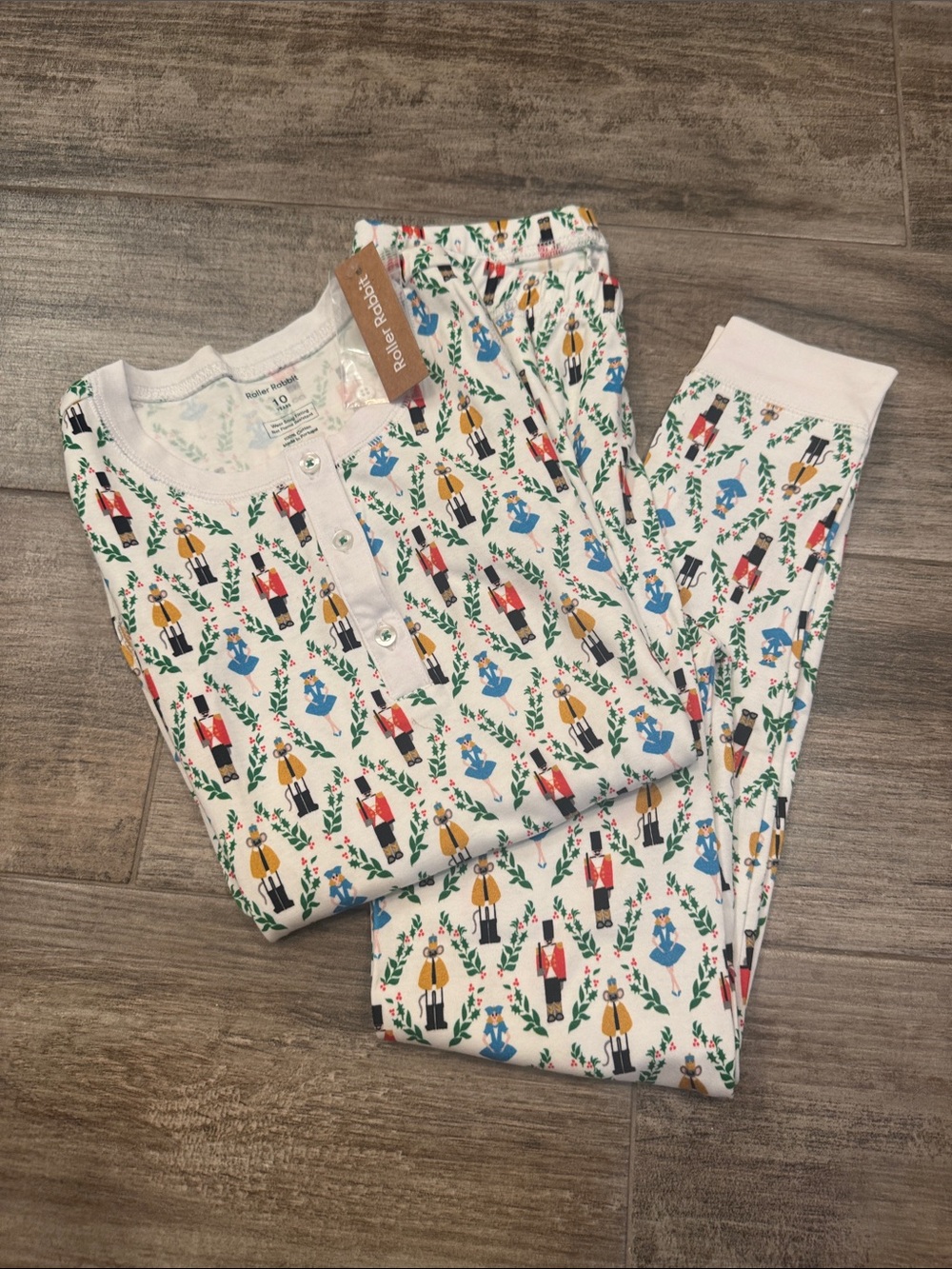 Roller Rabbit Kids Nutcracker Pajama Set - White with Red, Blue, Yellow, Green